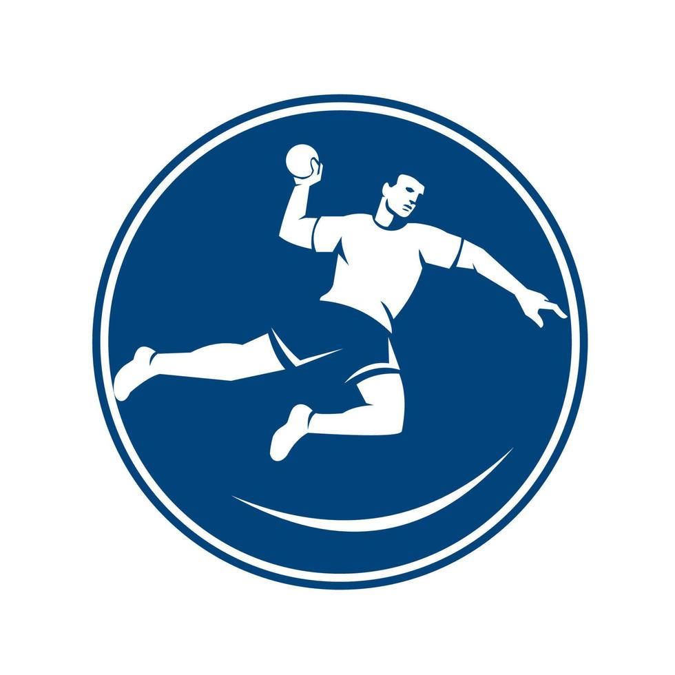 Handballspieler springt Wurfball-Symbol vektor