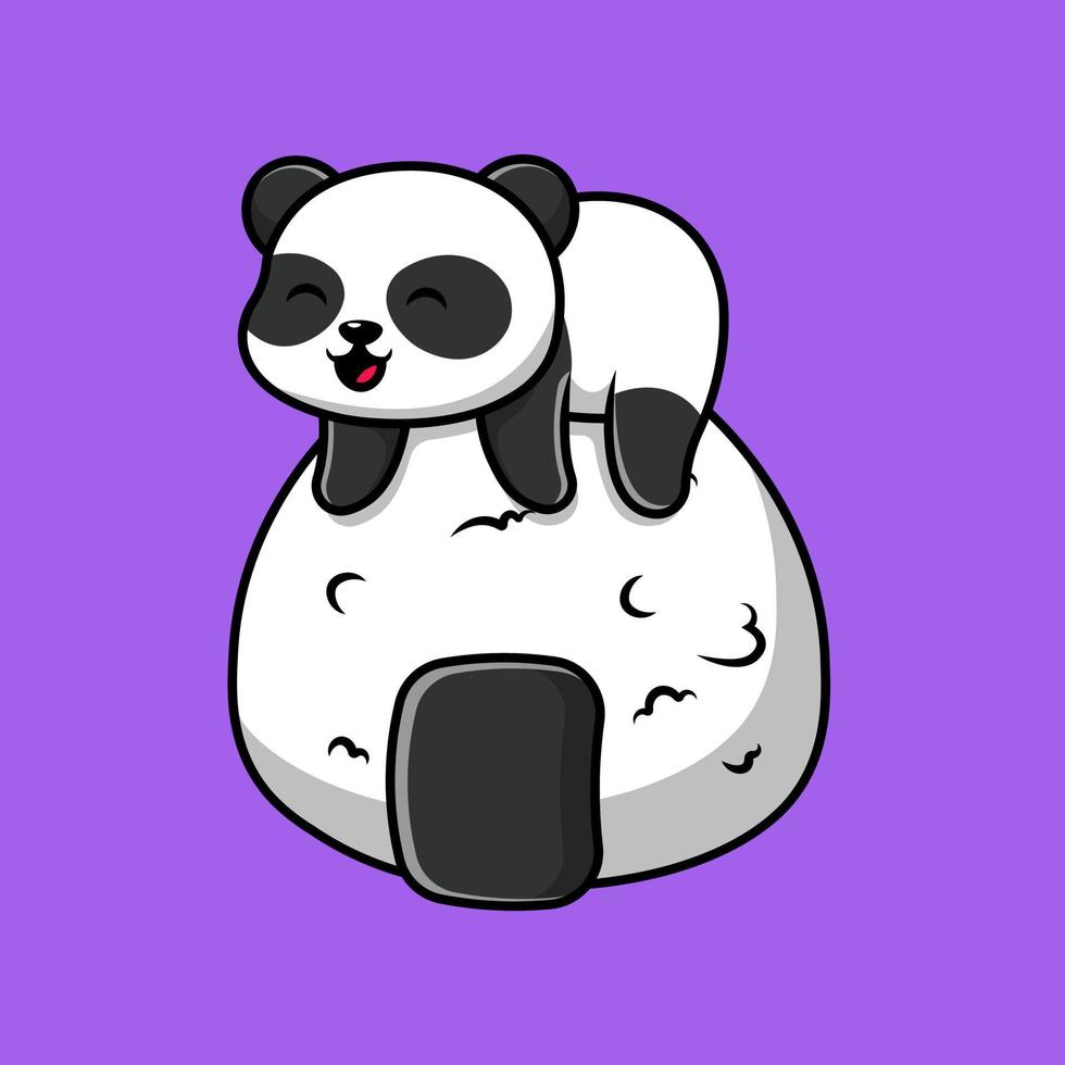 niedlicher panda auf onigiri-karikaturvektorikonenillustration. flaches karikaturkonzept. geeignet für jedes kreative Projekt. vektor