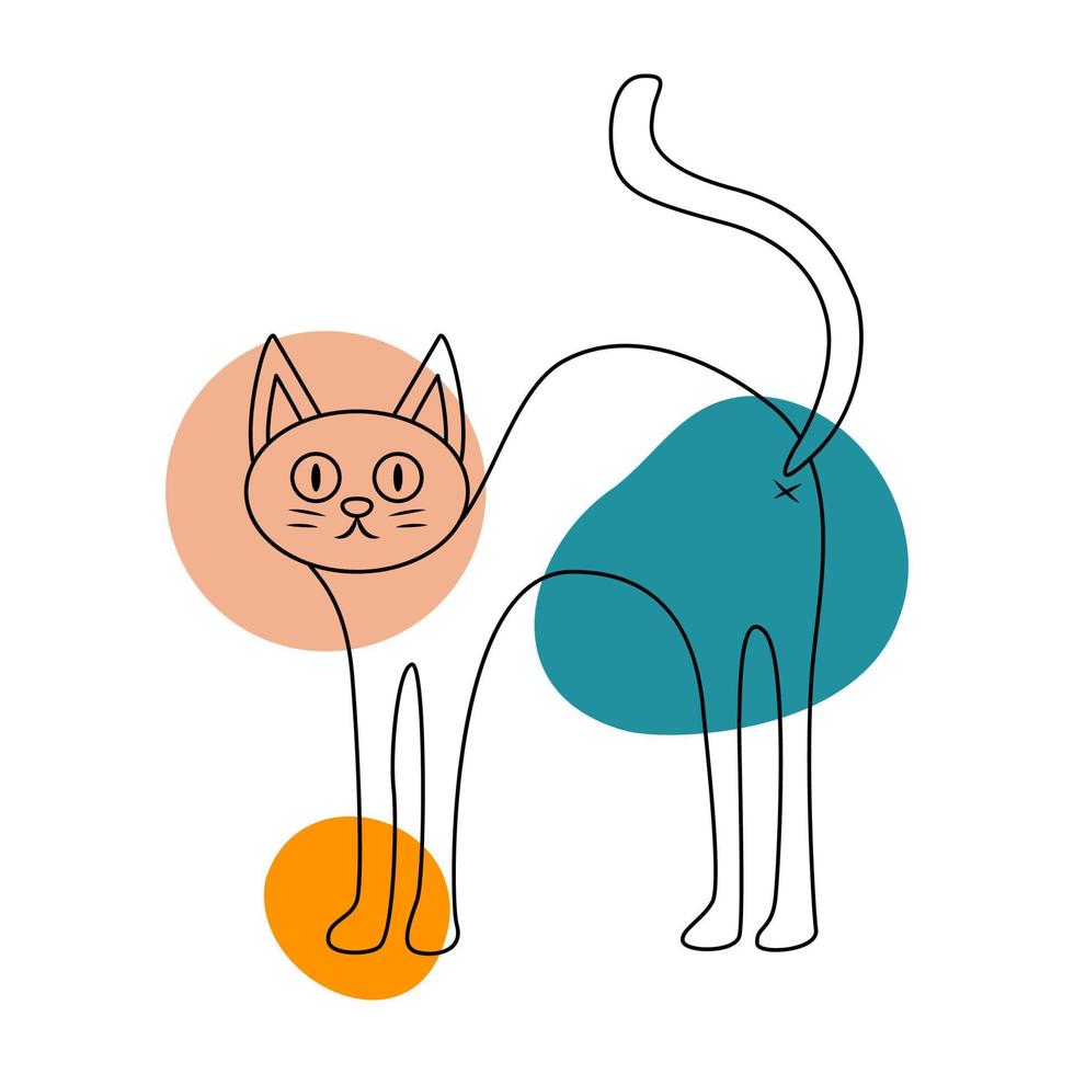 Katze im Stil von Strichzeichnungen mit farbigen Flecken. Vektor-Illustration vektor