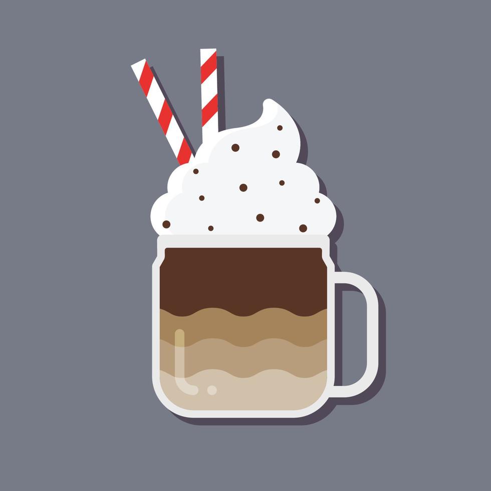 Eiskaffee mit Schlagsahne, Symbol, Vektor, Illustration. vektor