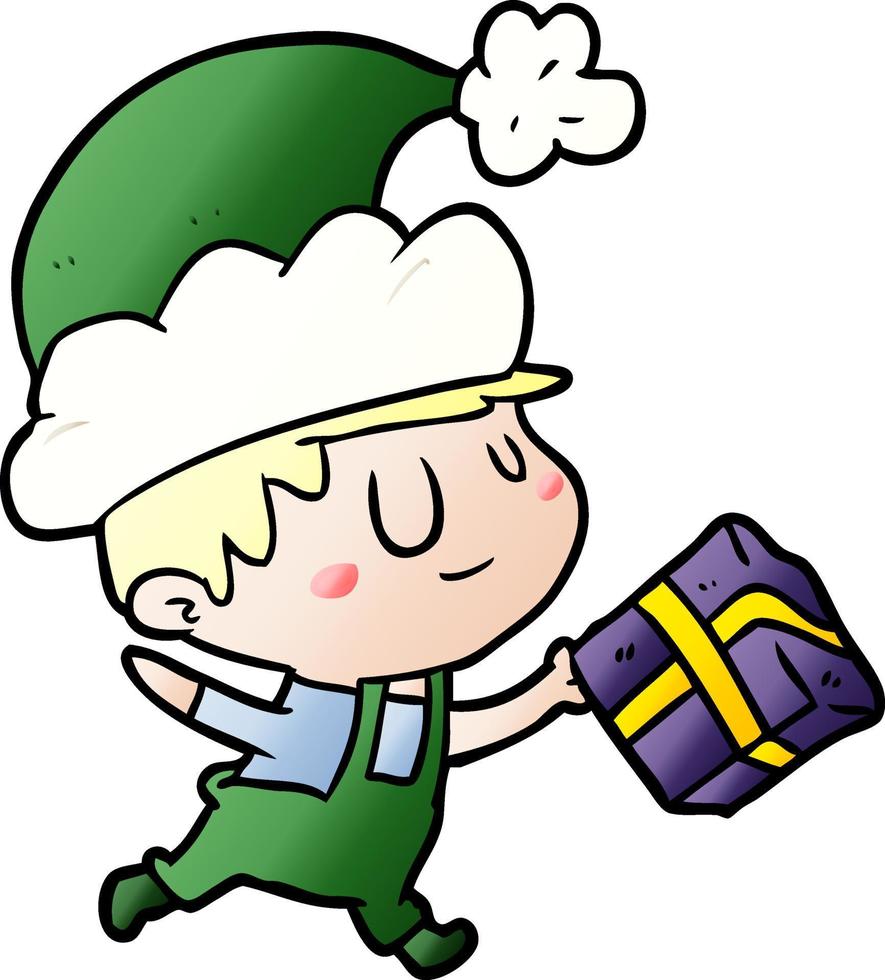 Cartoon Happy Christmas Elf mit Geschenk vektor