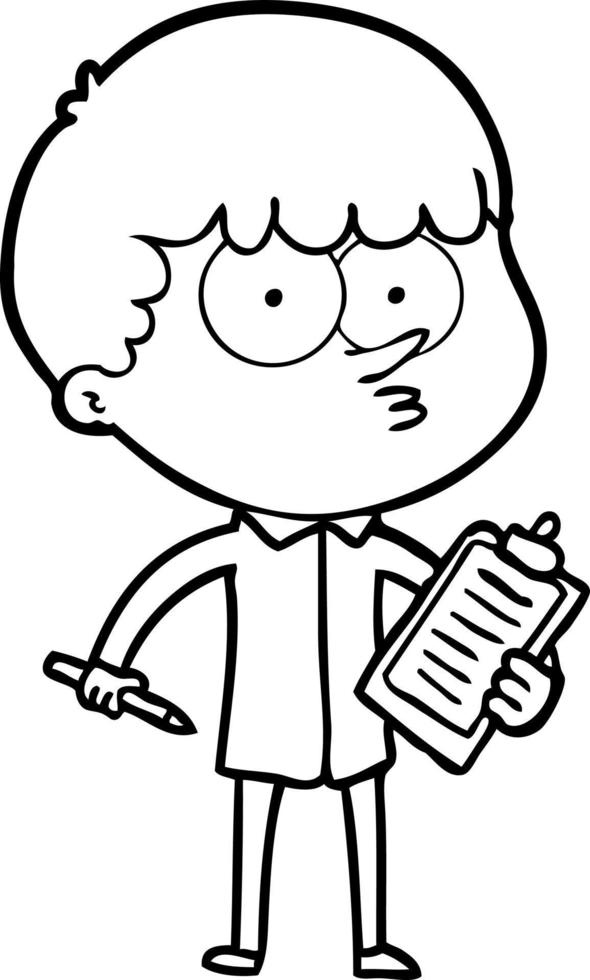 Cartoon neugieriger Junge, der sich Notizen macht vektor