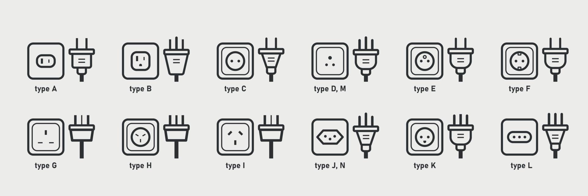 Steckdosen- und Steckerset unterschiedlicher Art. Weltstandards. Wechselstromanschluss, amerikanische und europäische Arten von elektrischen Geräten. Vektor-Illustration vektor