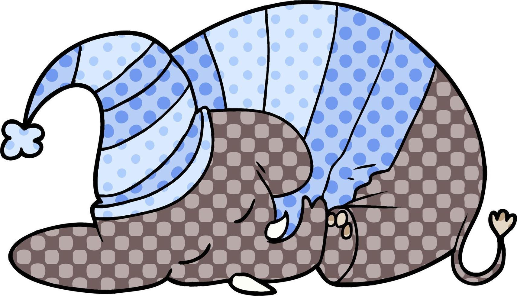 tecknad serie sovande elefant i pyjamas vektor