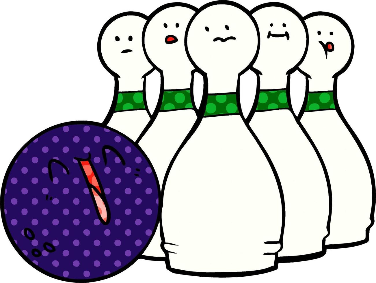 tecknad serie skrattande bowling boll och stift vektor
