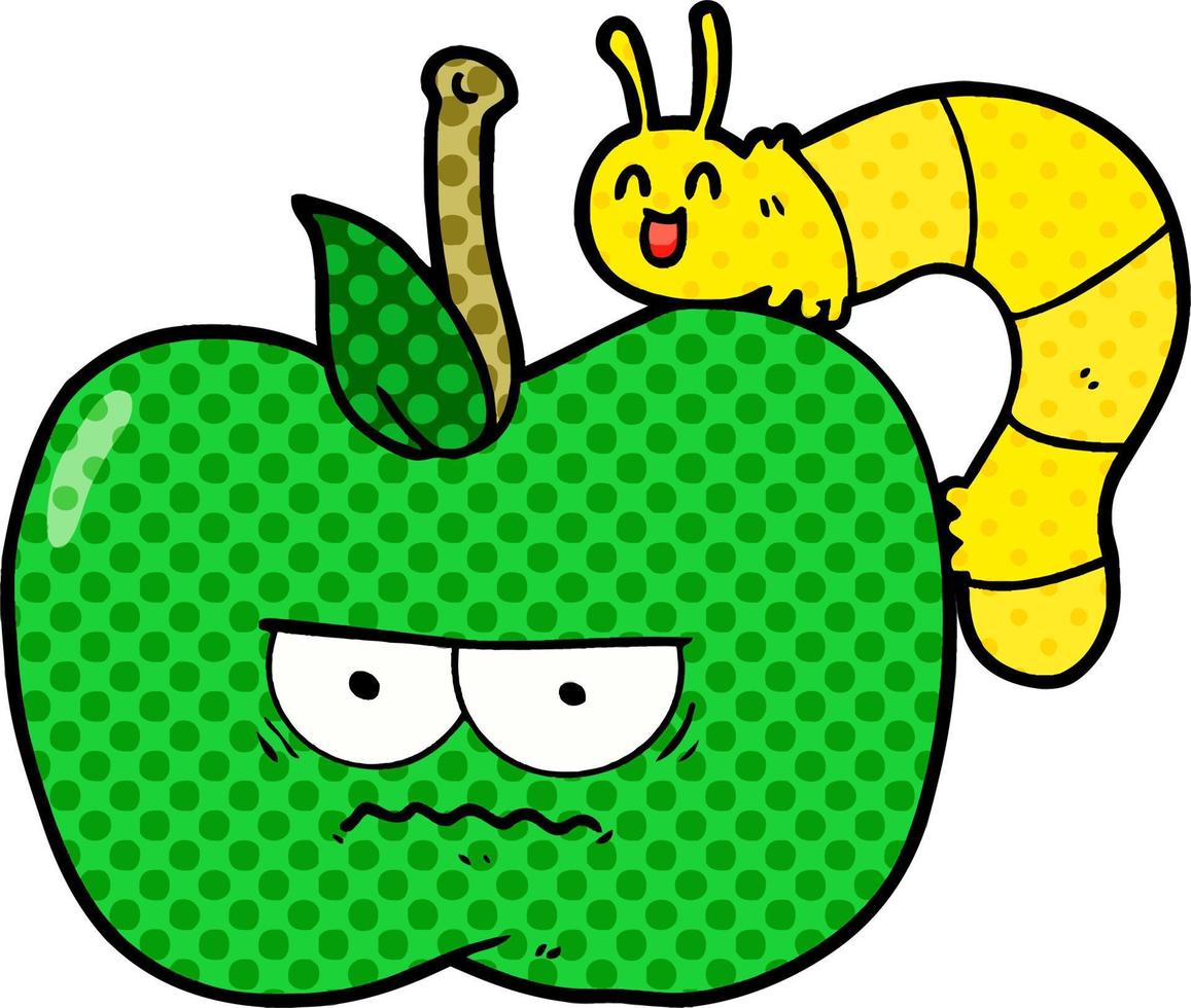 tecknad serie vresig äpple och larv vektor
