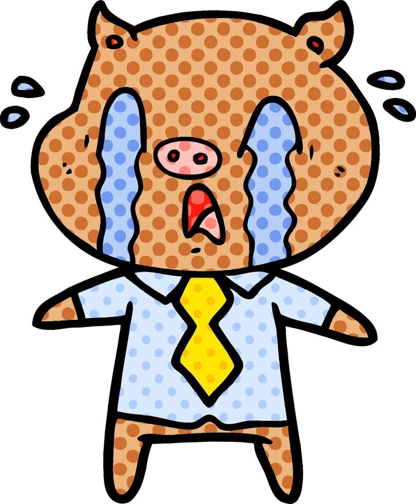 gråt gris tecknad serie bär mänsklig kläder vektor