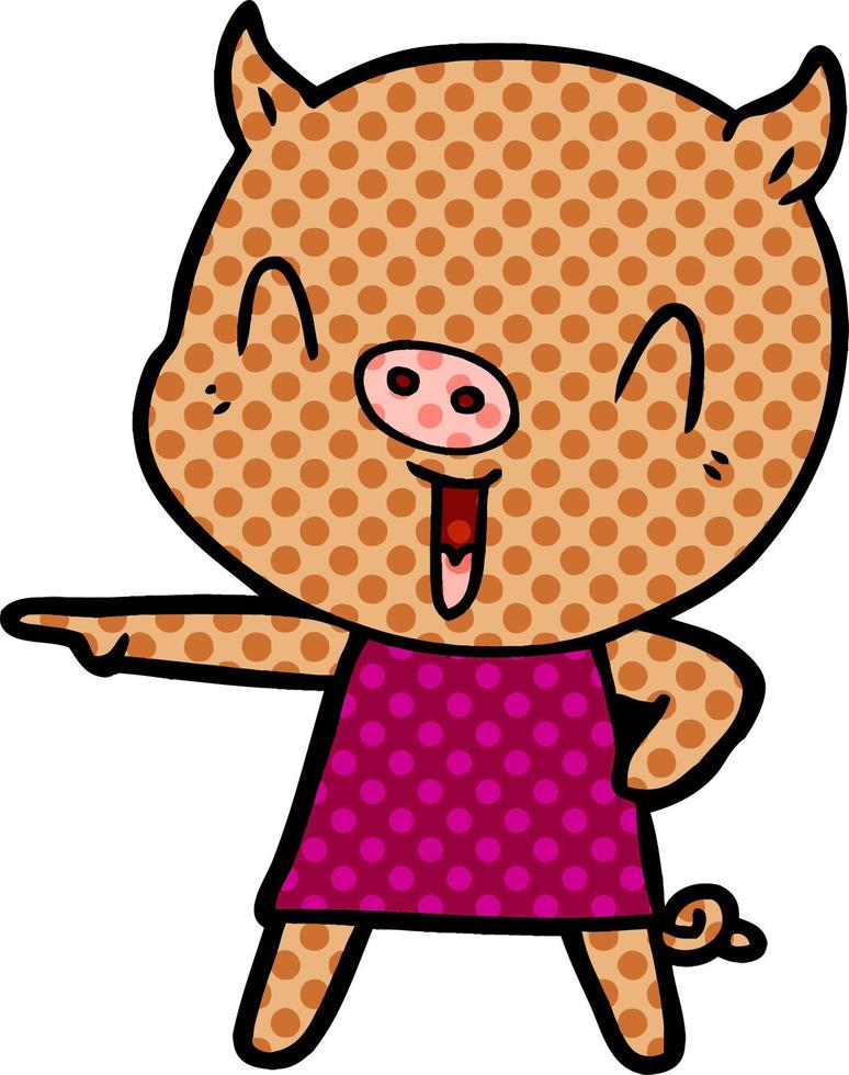 glückliches Cartoon-Schwein im Kleid vektor