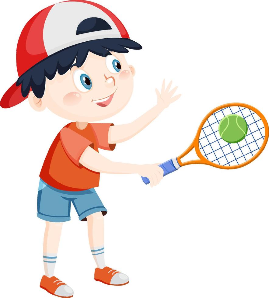 niedlicher Jungen-Tennisspieler-Cartoon vektor