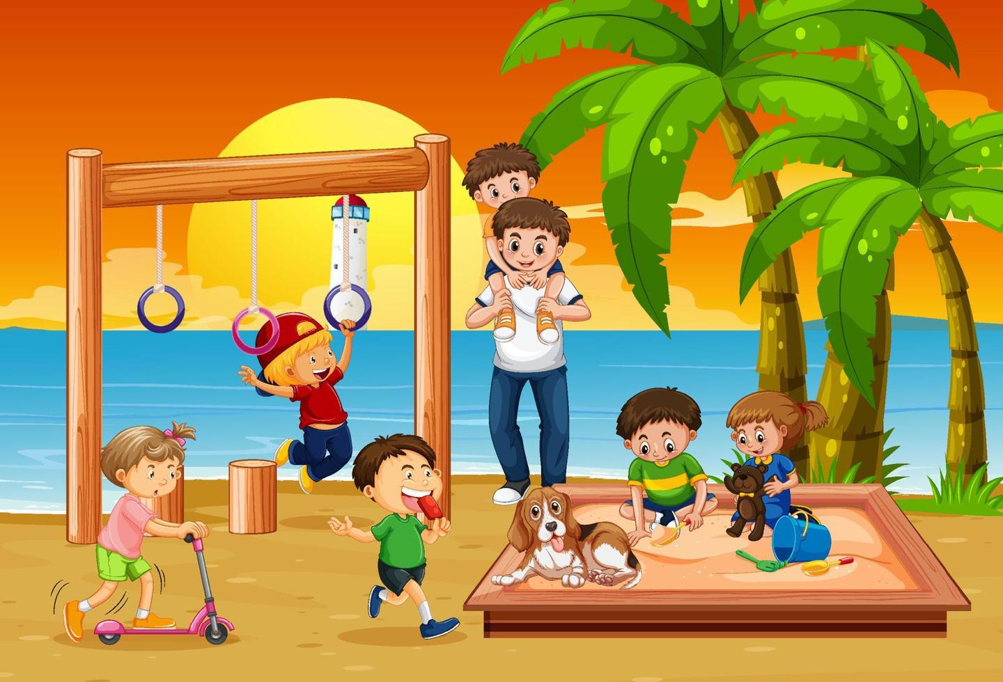 Strandspielplatz mit glücklichen Kindern vektor
