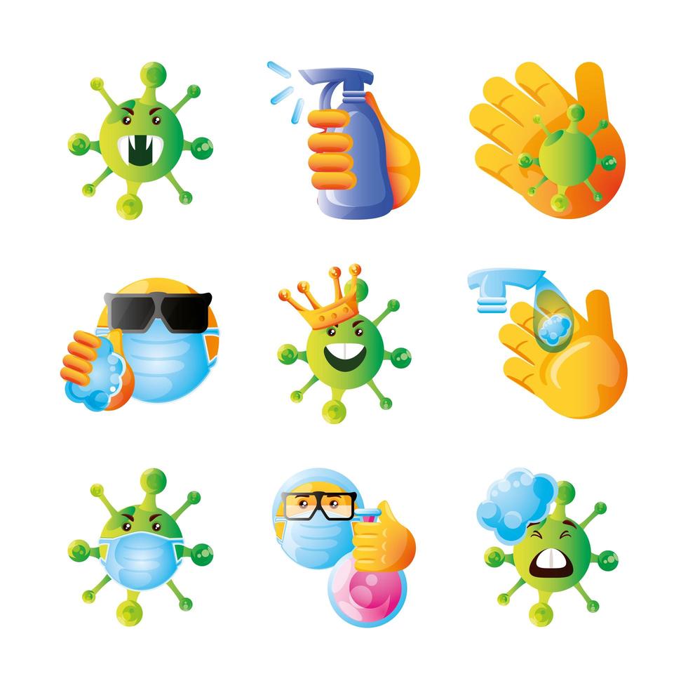 uppsättning emoji-ikoner för coronavirus vektor
