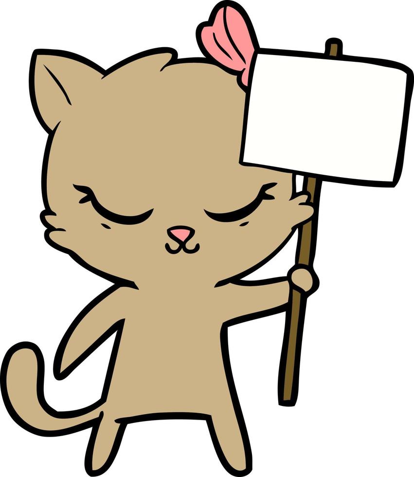 süße Cartoon-Katze mit Schild vektor