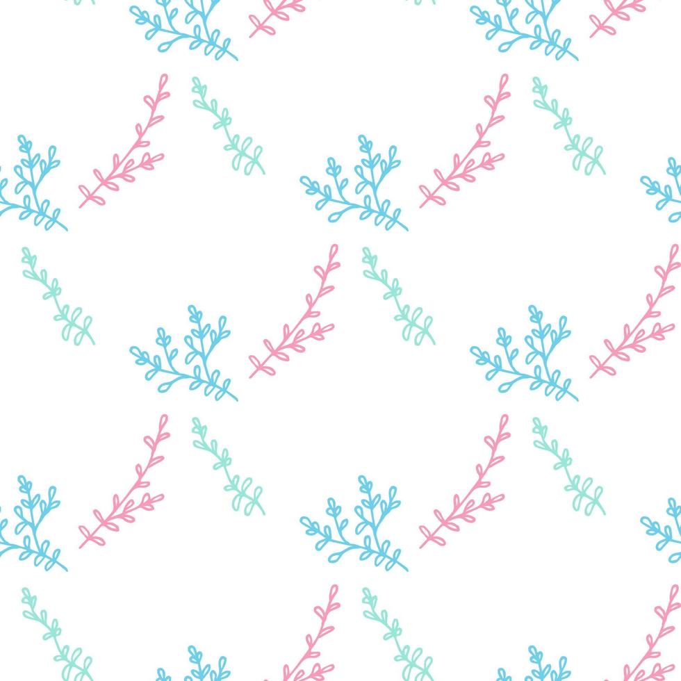 sömlös mönster med rosa och blå grenar på vit bakgrund. vektor bild.