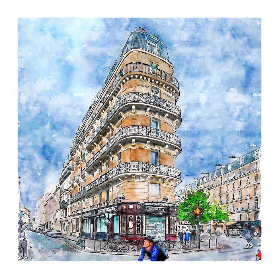 architektur paris frankreich aquarellskizze handgezeichnete illustration vektor