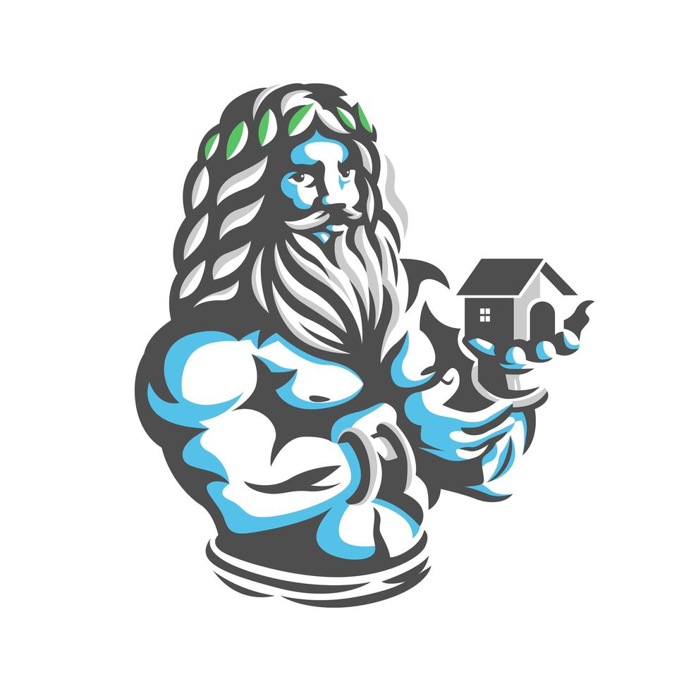Zeus mit Haus auf Logo vektor