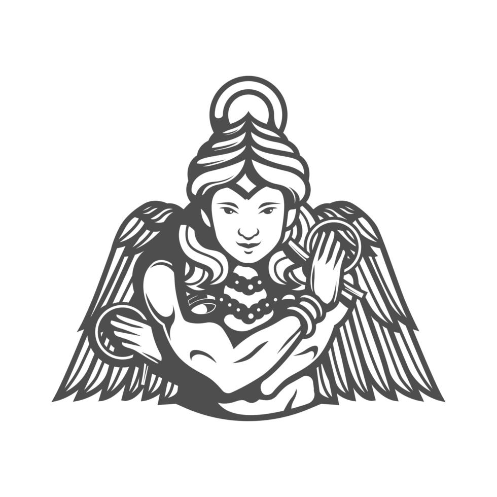 stilisierte Göttin Ischtar schwarz und weiß auf weißem Hintergrund vektor
