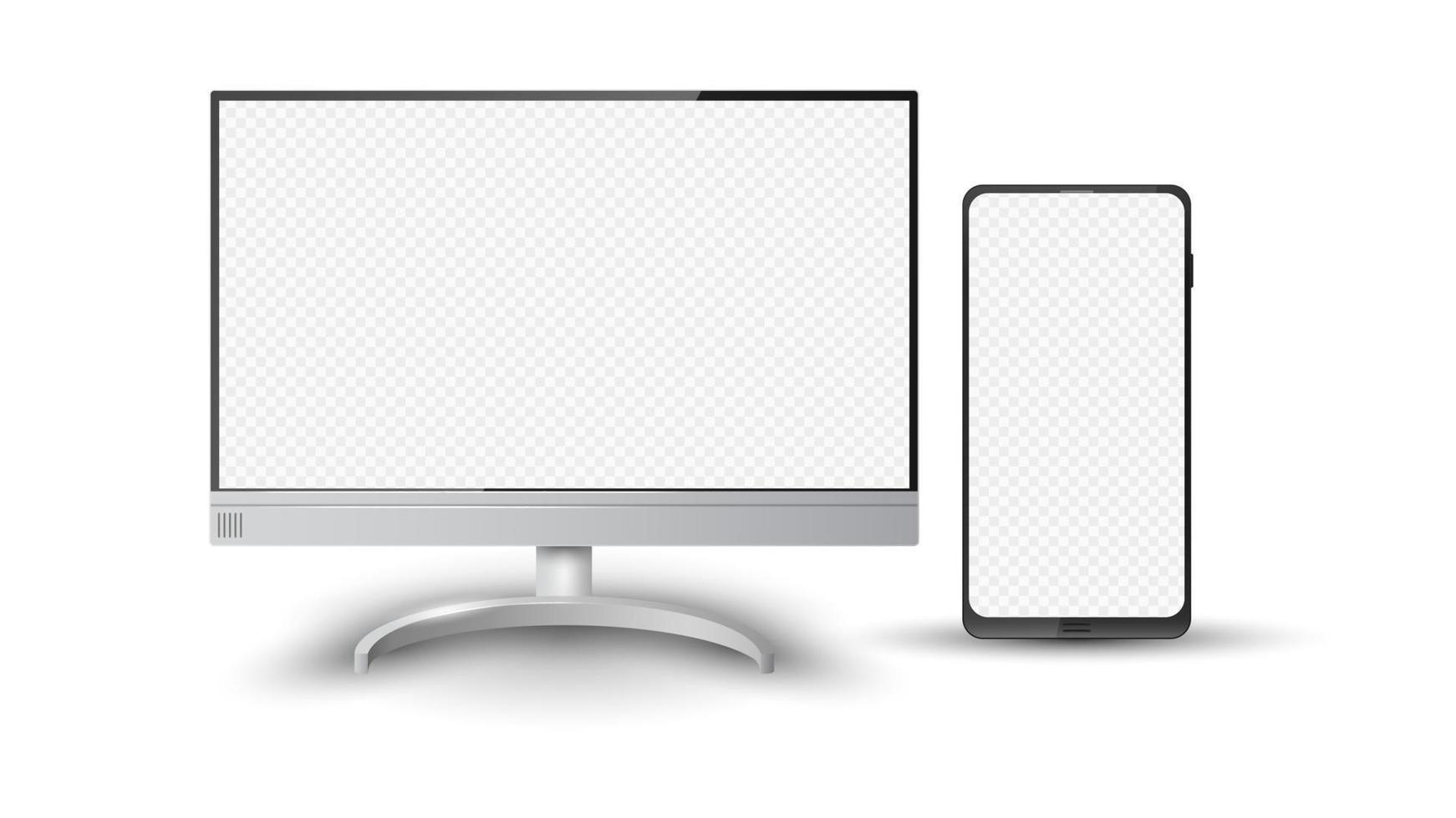 realistischer desktop-computerbildschirm und handymodell, vektorillustration vektor