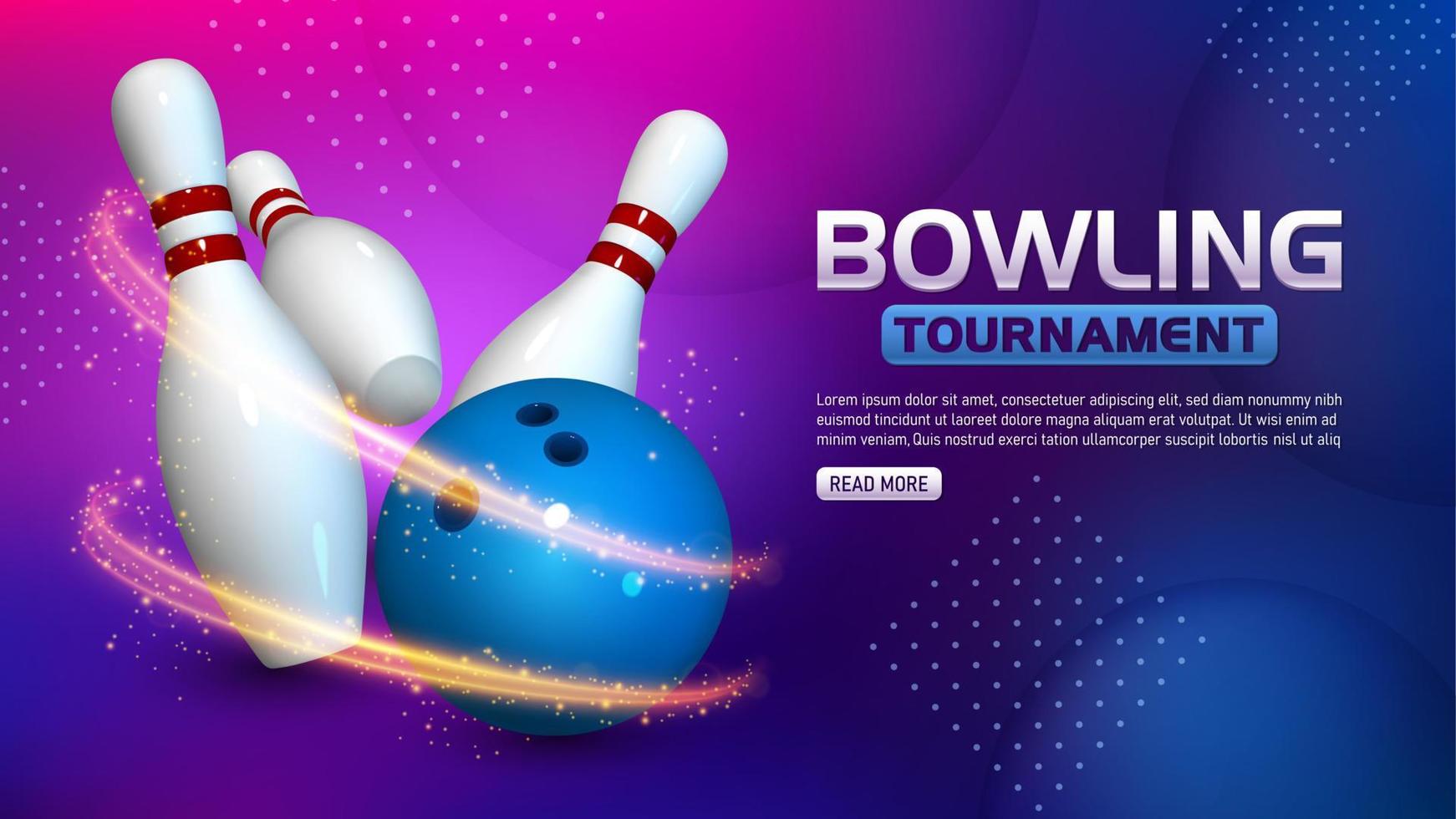 Bowling-Turnier-Vorlage, realistischer Bowling-Schlag. Breitbild-Vektor-Illustration vektor