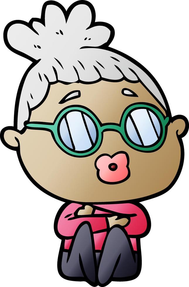 tecknad serie Sammanträde kvinna bär glasögon vektor