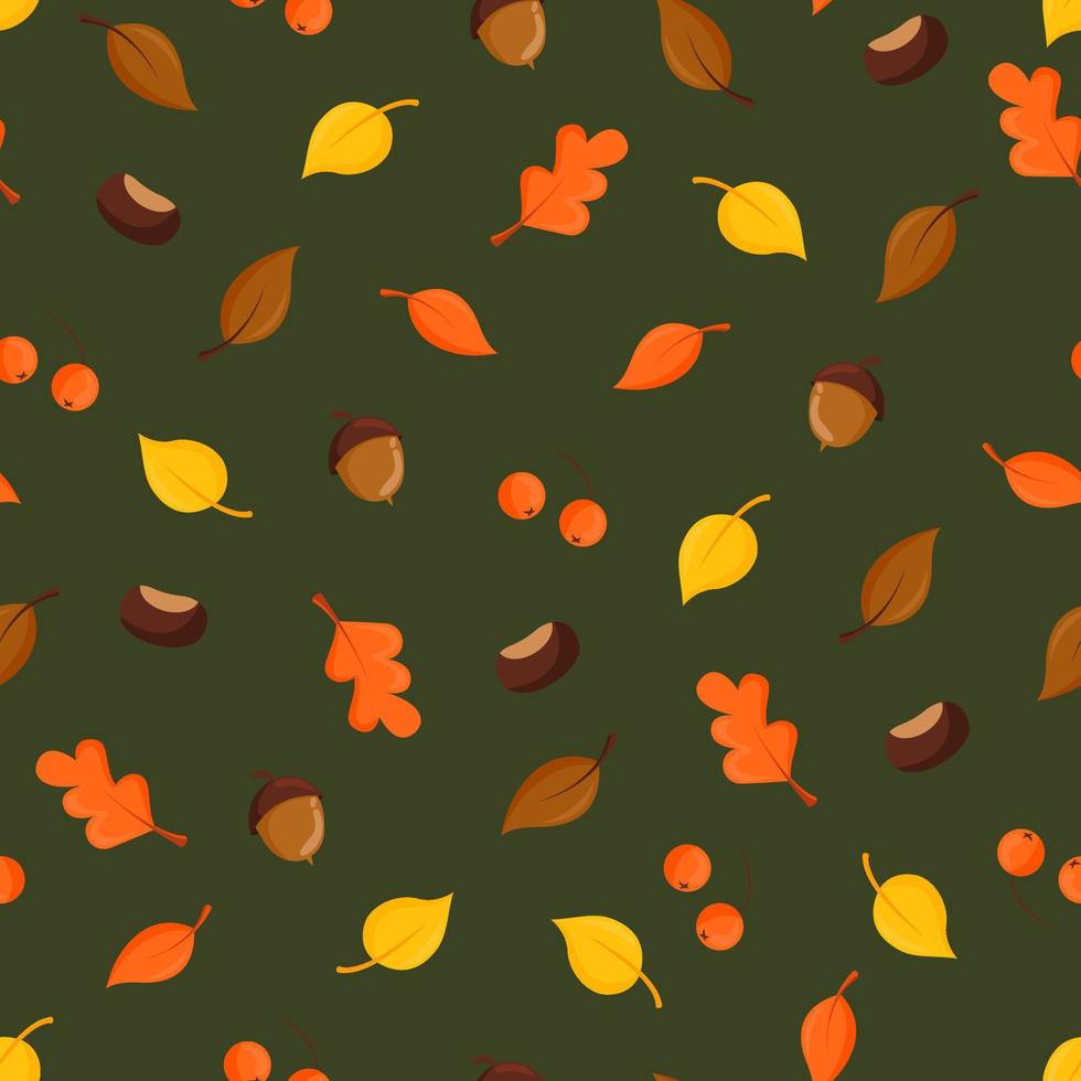 höst sömlös mönster med löv, ekollon, kastanjer och bär. falla högtider, skörda, tacksägelse. bakgrund för falla begrepp och Övrig använder. vektor