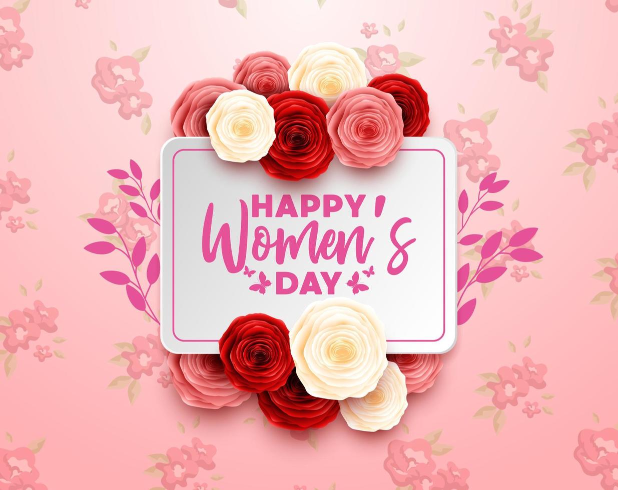 Lycklig internationell kvinnors dag med blomma bakgrund vektor