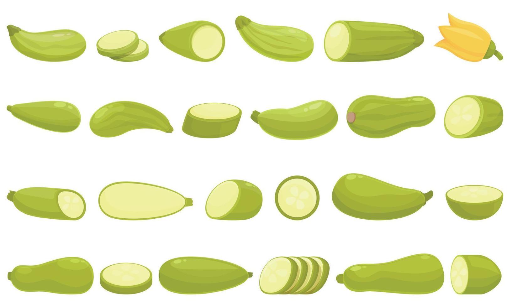 Zucchini-Symbole setzen Cartoon-Vektor. Landwirtschaft Zucchini vektor