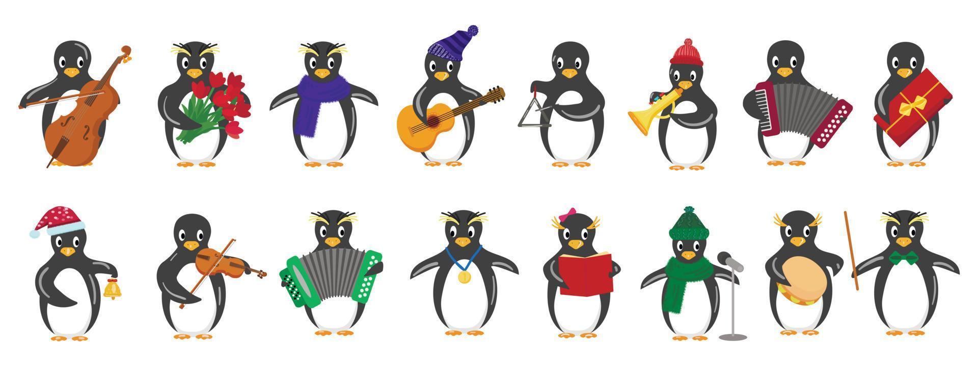 pingvin ikoner uppsättning tecknad serie vektor. söt djur- vektor