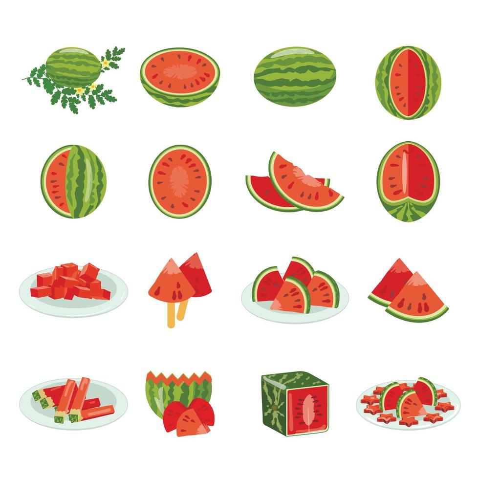 Wassermelonensymbole setzen Cartoon-Vektor. Kappe vorbereiten vektor