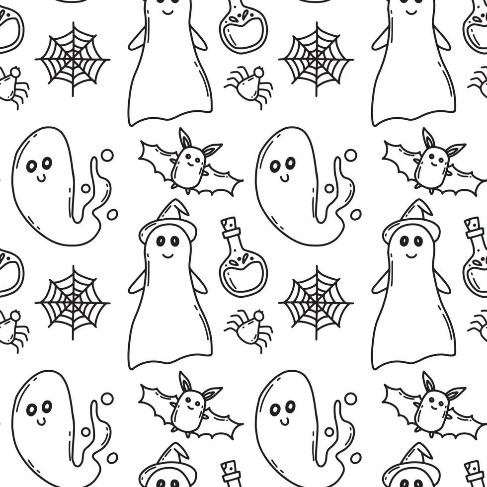 halloween nahtloses muster. Muster mit Geist und Kürbis. Doodle-Stil. Vektor-Illustration. vektor