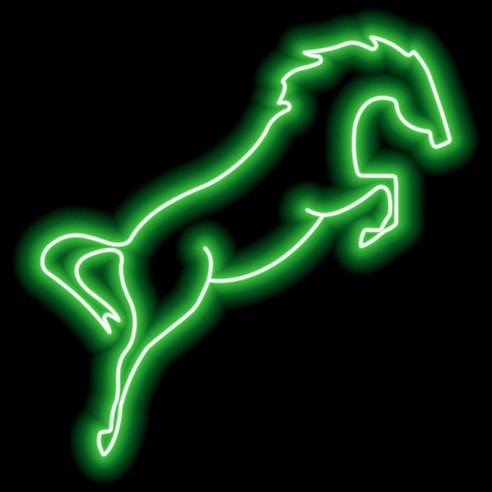 ein sich aufbäumendes Pferd. einfache umrissneonillustration. grüne Silhouette vektor
