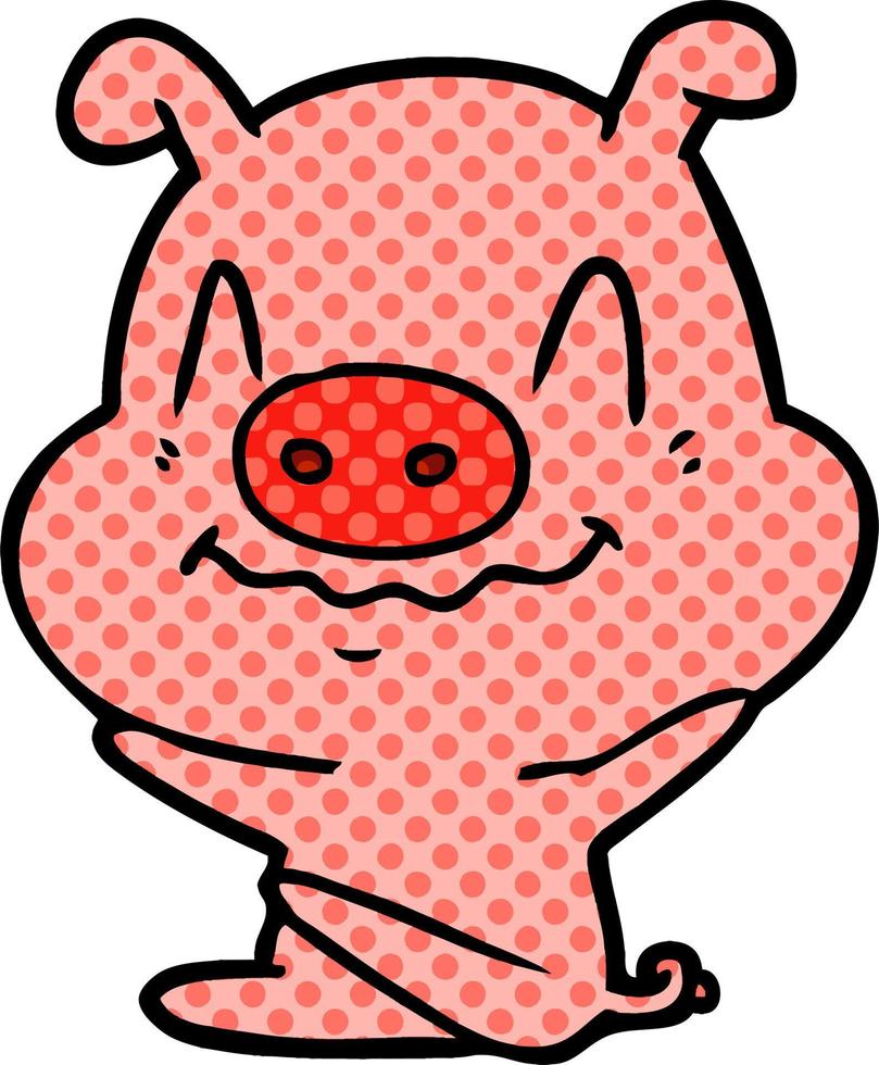 nervös tecknad serie gris Sammanträde vektor