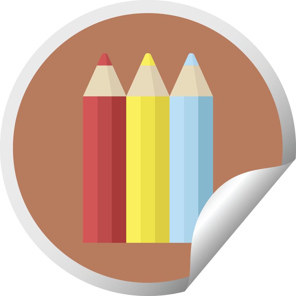 Färg pennor grafisk vektor illustration cirkulär klistermärke