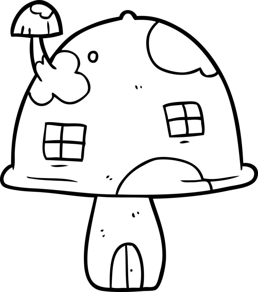 linje teckning av en fe- svamp hus vektor