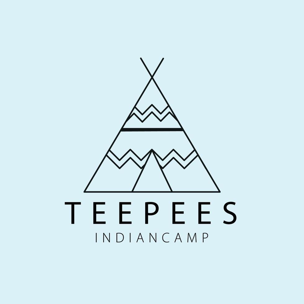 teepees indisk läger linje konst logotyp, ikon och symbol, vektor illustration design