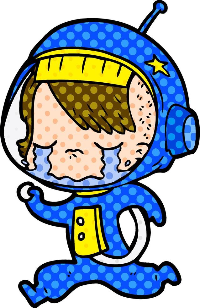 tecknad serie gråt astronaut flicka löpning vektor