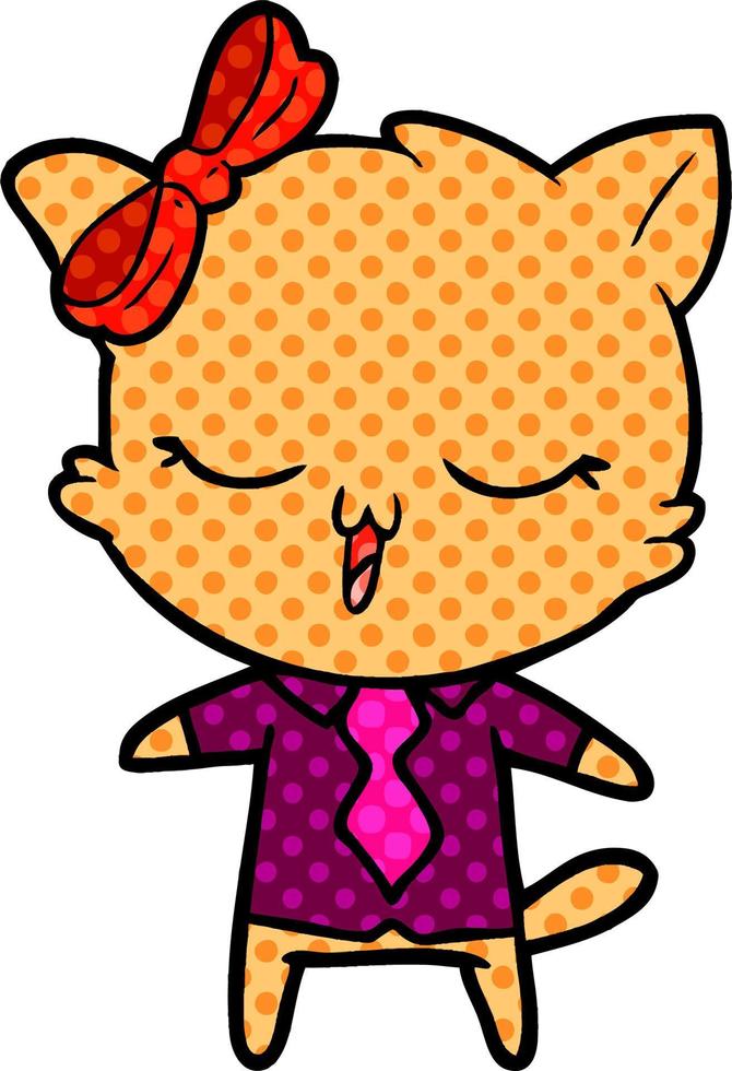 tecknad serie katt med rosett på huvud vektor