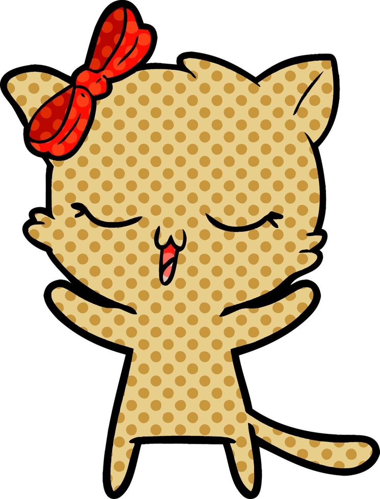 tecknad serie katt med rosett på huvud vektor