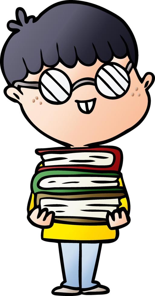 Cartoon-Nerd-Junge mit Brille und Buch vektor