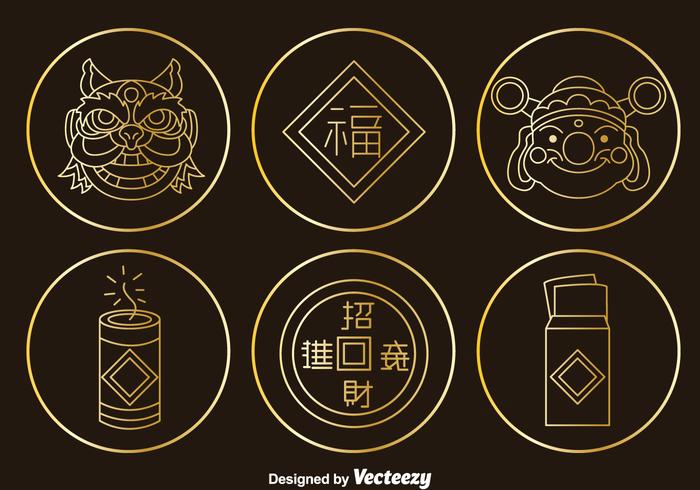 Chinesische Kultur Element Gold Icons Vektor