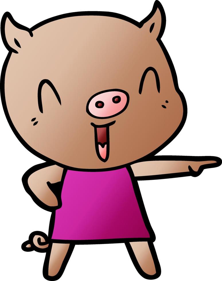 Lycklig tecknad serie gris i klänning vektor