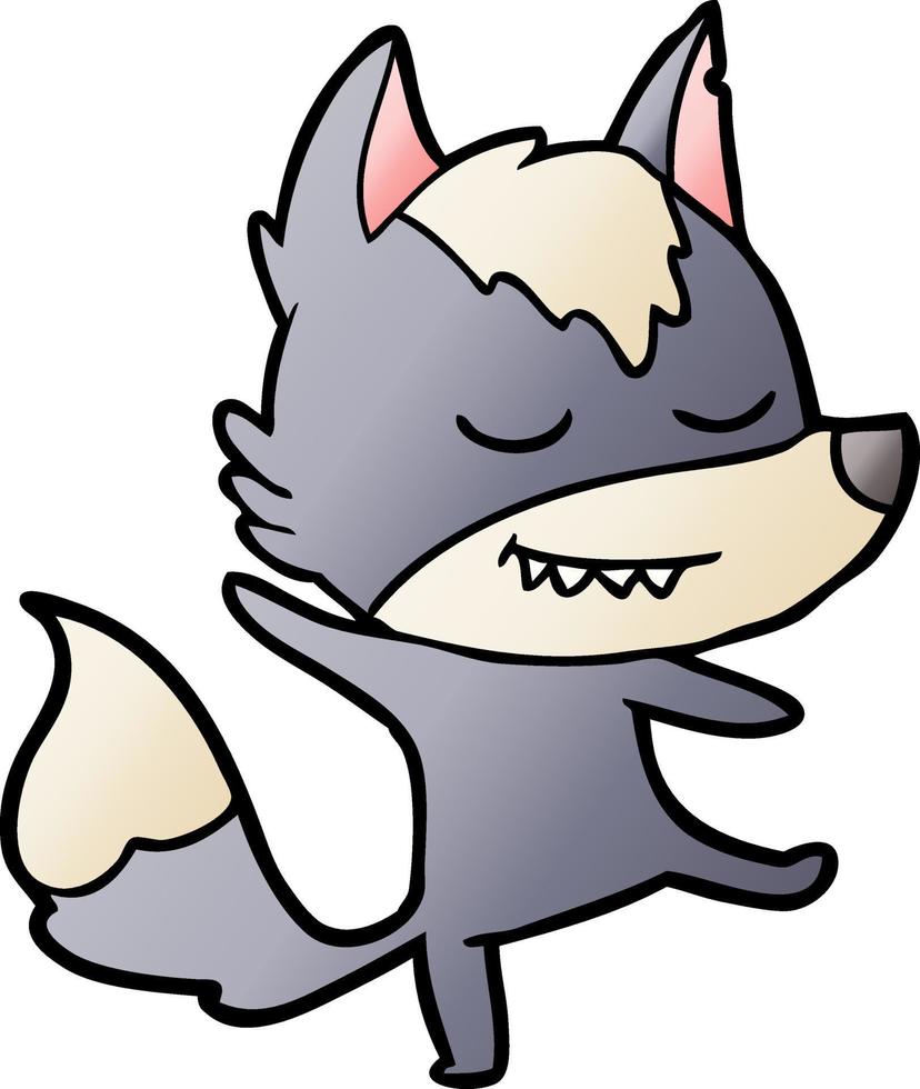 freundlicher Cartoon-Wolf, der balanciert vektor