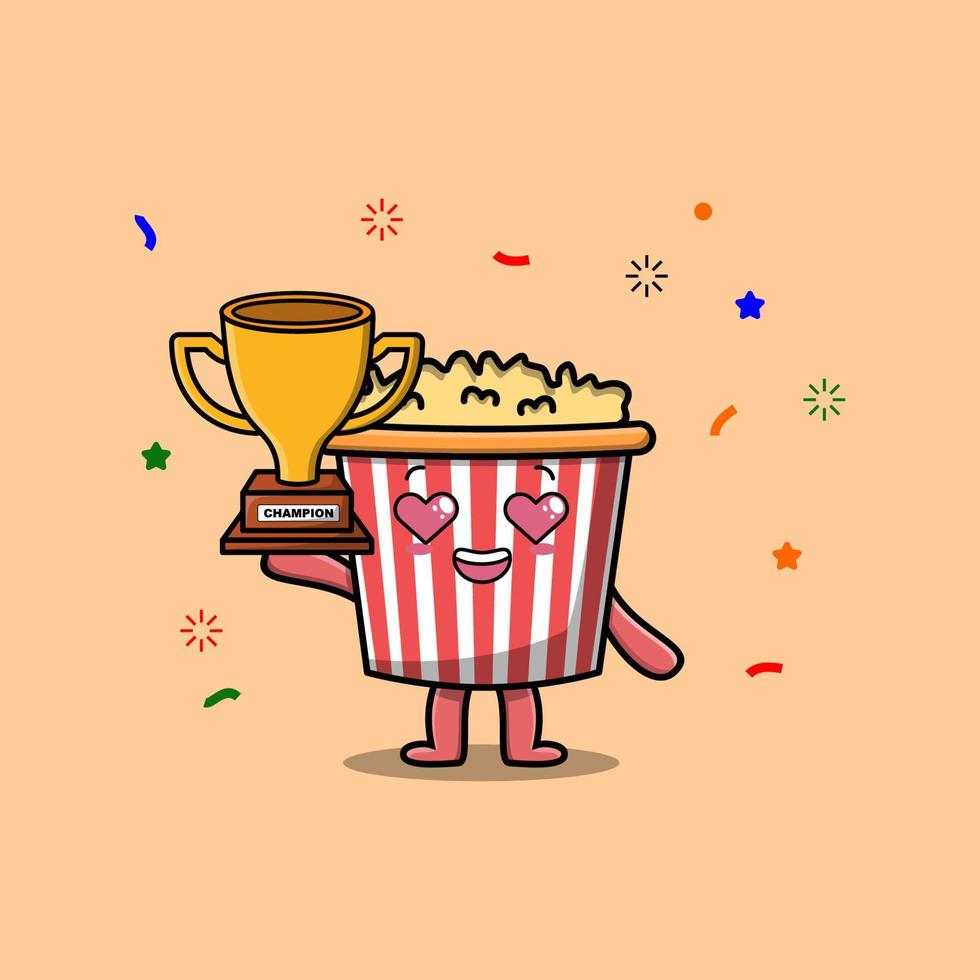 zeichentrickfigur popcorn mit goldener trophäe vektor