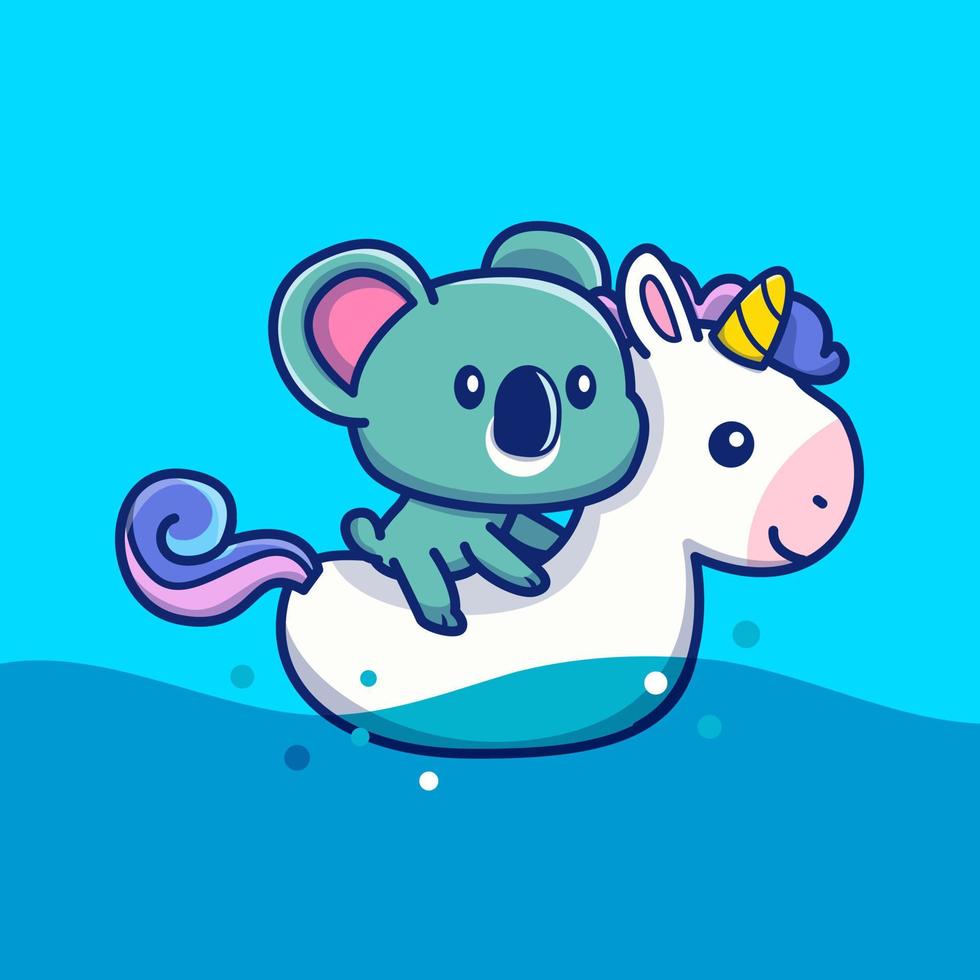 niedlicher koala mit schwimmring einhorn cartoon vektor symbol illustration. Tierisches Sommer-Icon-Konzept isolierter Premium-Vektor. flacher Cartoon-Stil