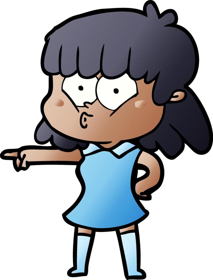 Cartoon pfeifendes Mädchen zeigt vektor