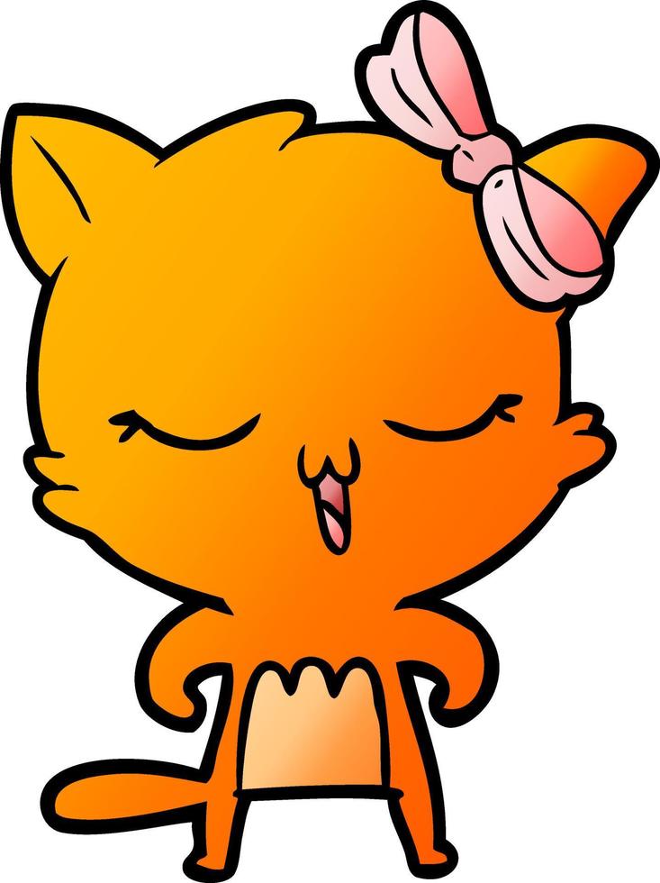 Cartoon-Katze mit Schleife auf dem Kopf vektor