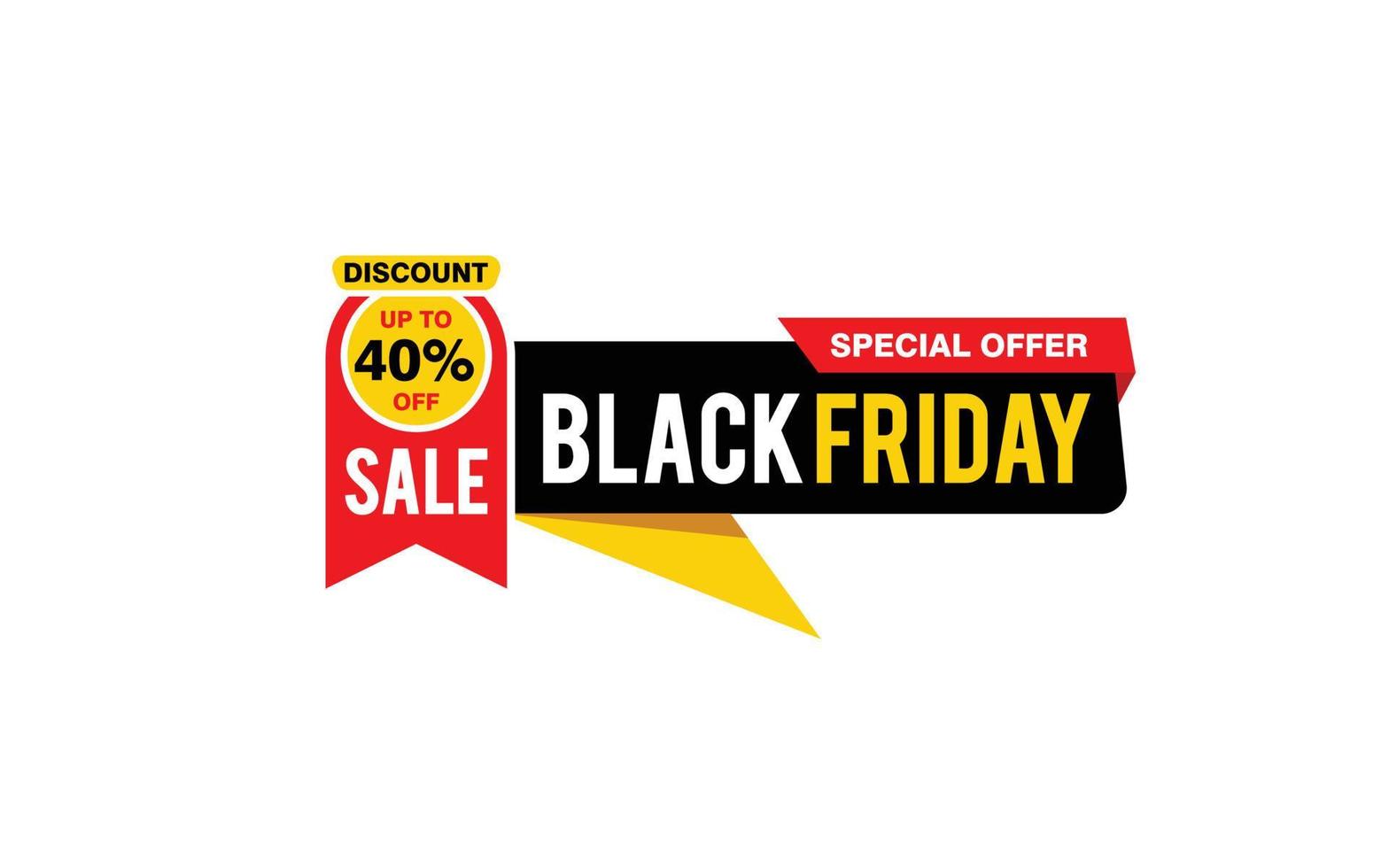 40 Prozent Rabatt Black Friday Angebot, Räumung, Werbebanner-Layout mit Aufkleberstil. vektor