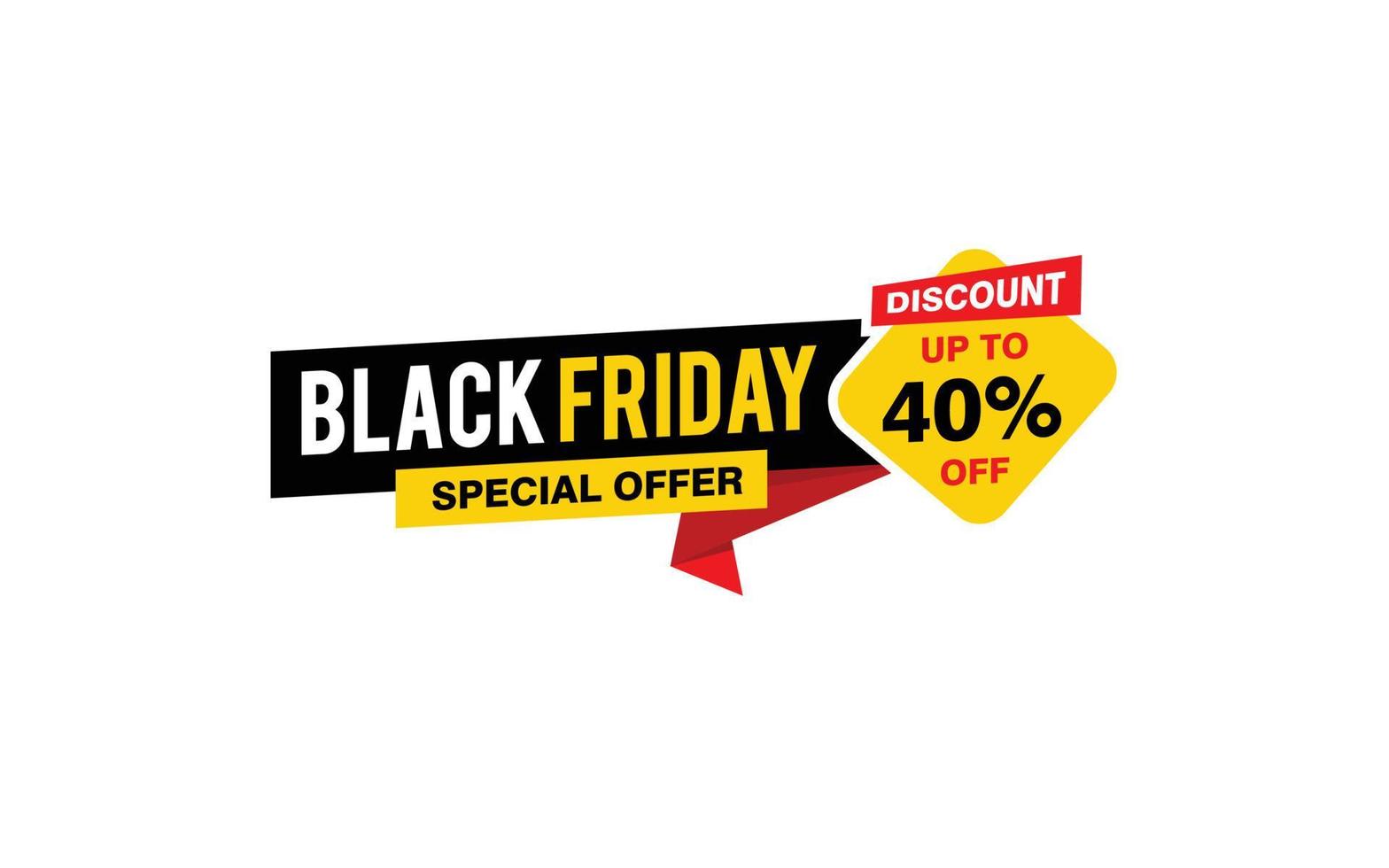 40 Prozent Rabatt Black Friday Angebot, Räumung, Werbebanner-Layout mit Aufkleberstil. vektor