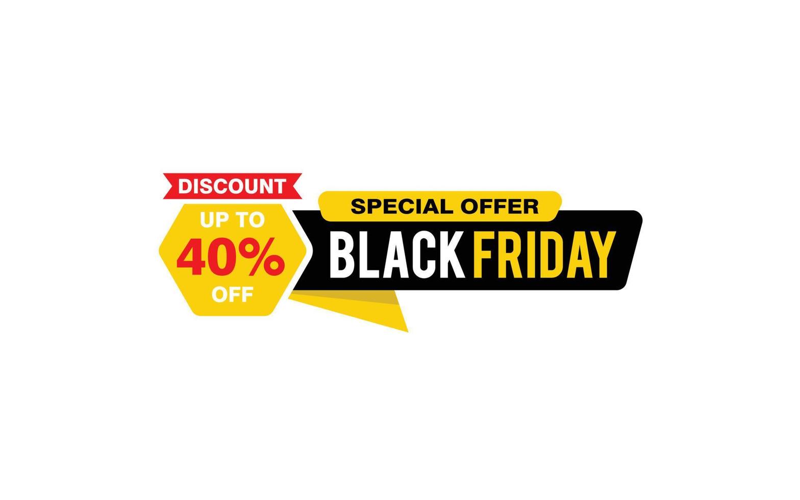 40 Prozent Rabatt Black Friday Angebot, Räumung, Werbebanner-Layout mit Aufkleberstil. vektor