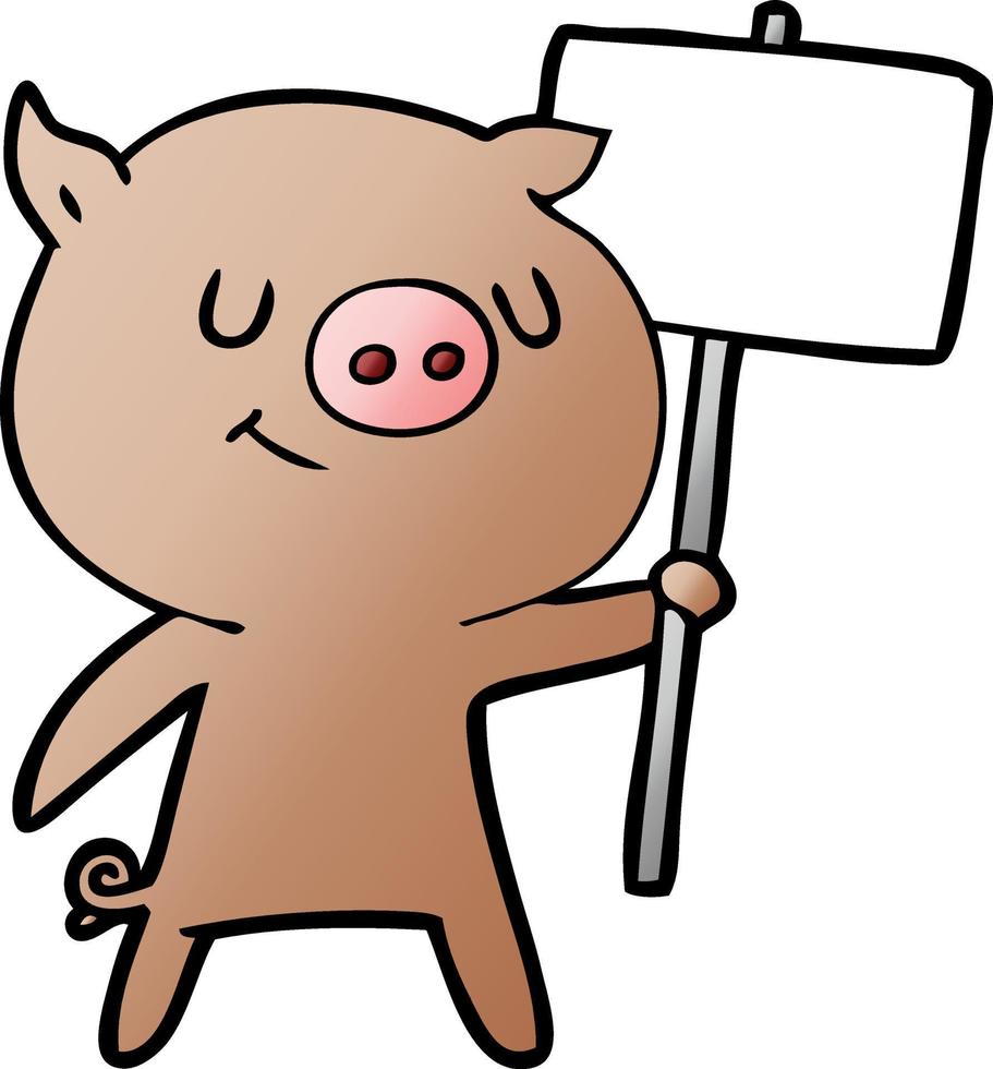 glückliches Cartoon-Schwein mit Plakat vektor