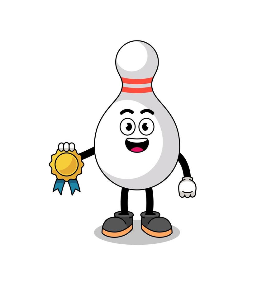 bowling-pin-karikaturillustration mit medaille der zufriedenheitsgarantie vektor